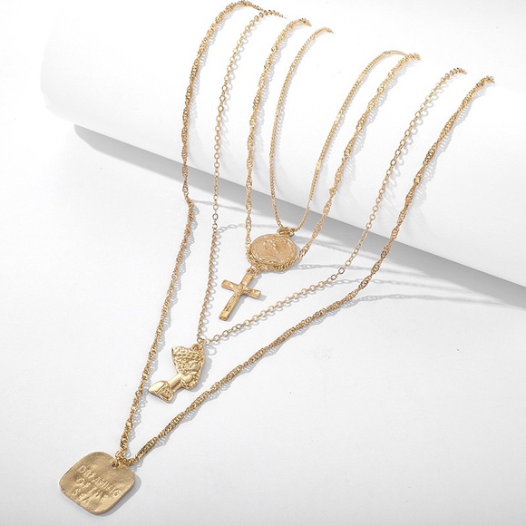 Boho Festival Gold Necklace Chain Layered - Picture 10 of 13